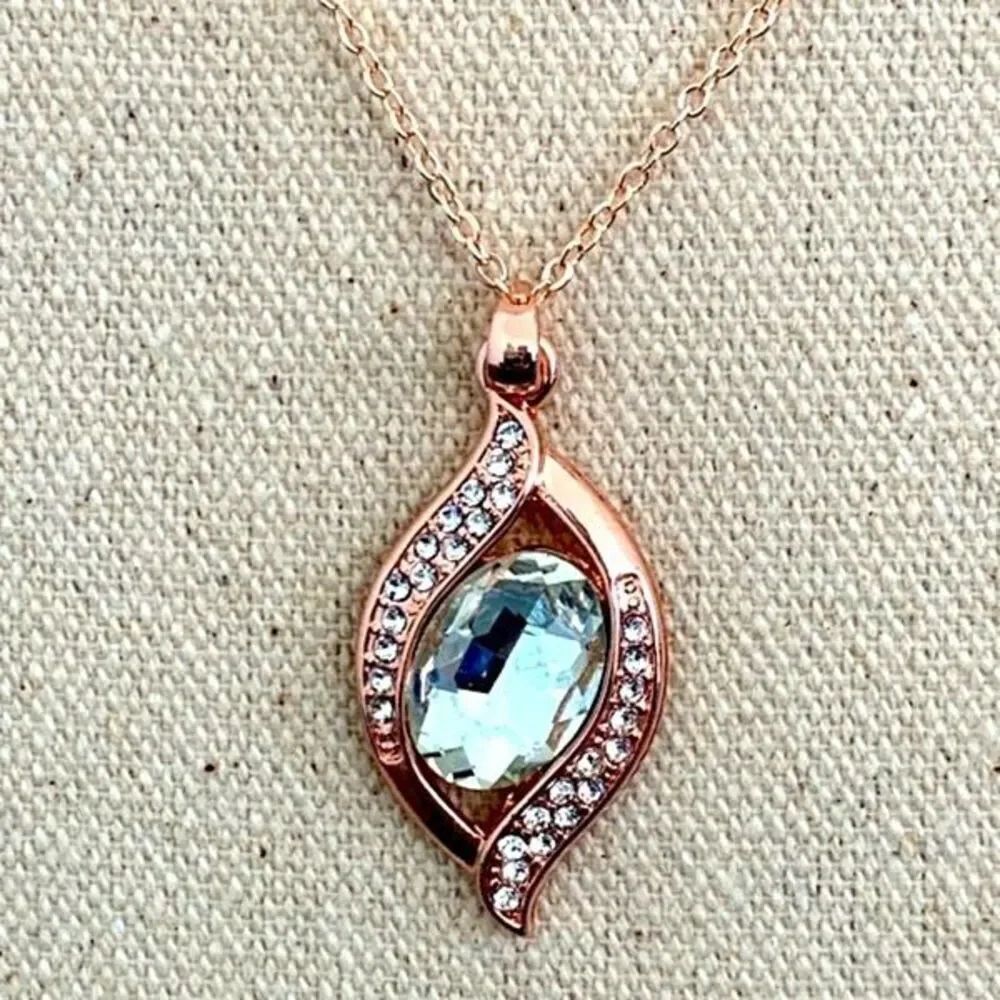 Jewelry Set of Rose Gold Necklace & Earrings with Crystal - Wedding Bridesmaid G